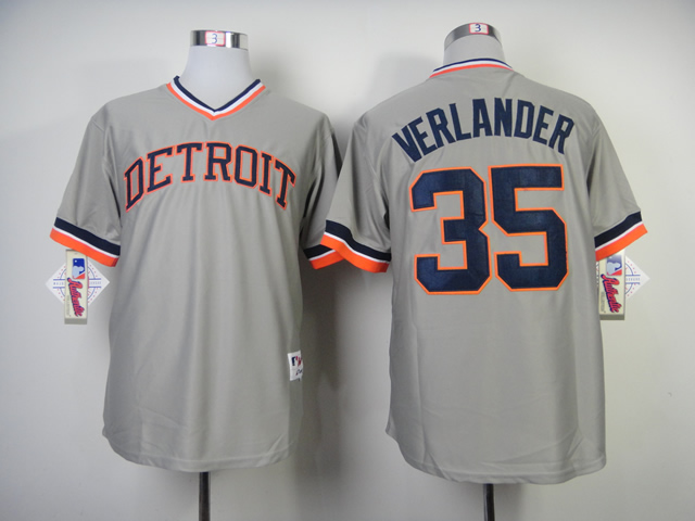 Men Detroit Tigers 35 Verlander Grey Throwback MLB Jerseys